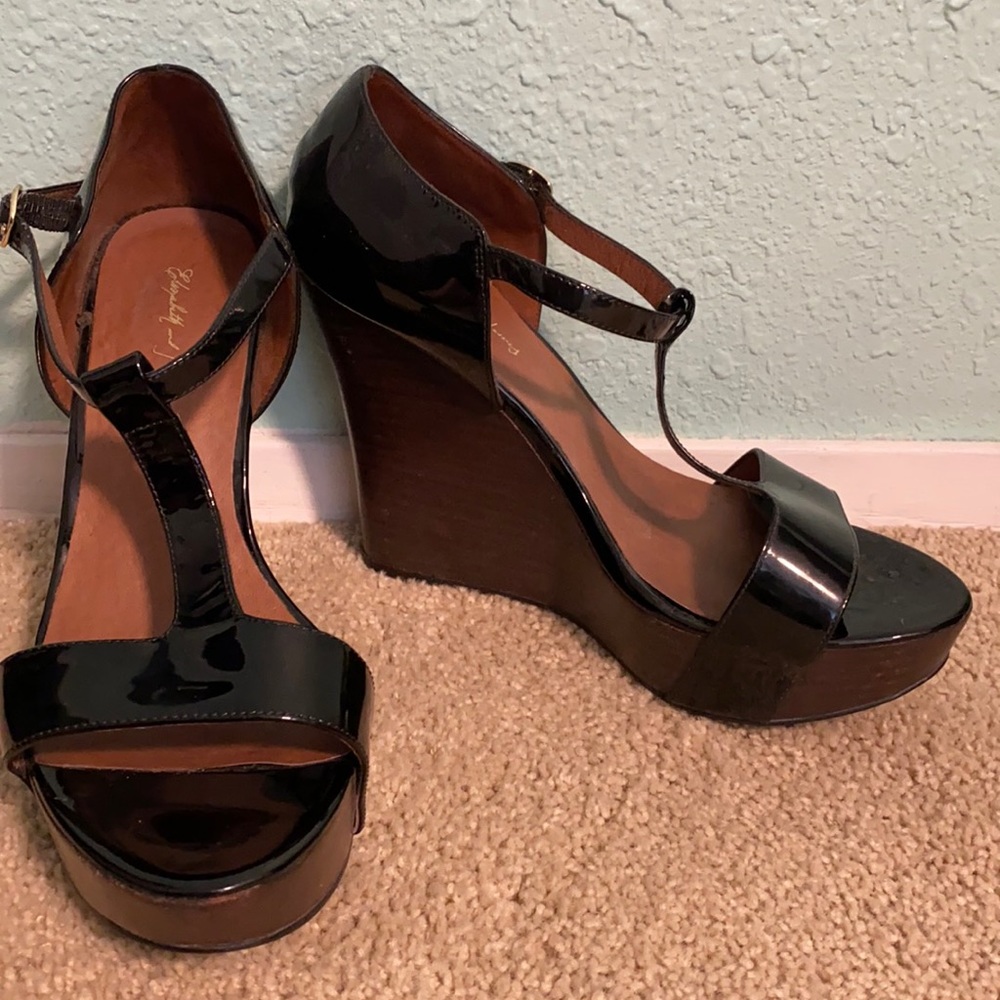 Elizabeth and James T- Strap Wedge Sandals